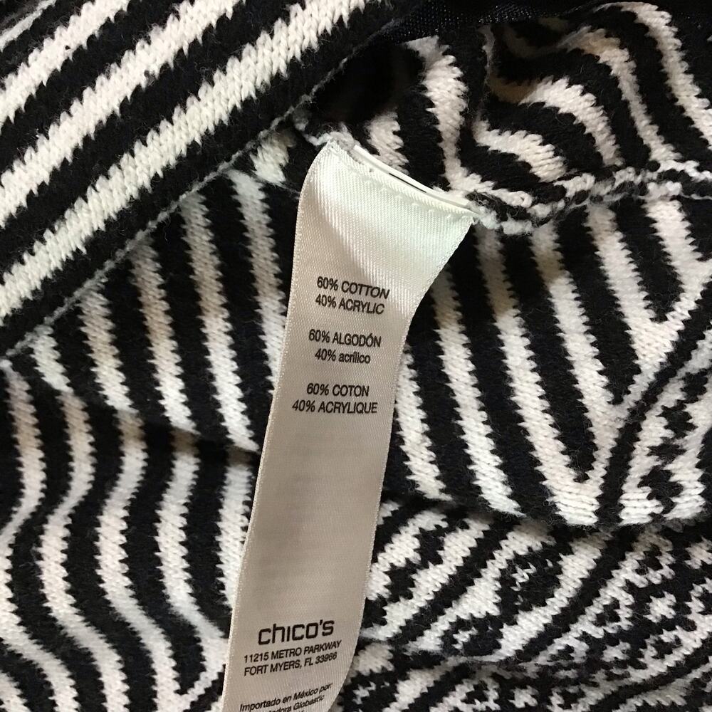 Chico's Black & White Stripe Western Boho Fringe Cardigan sweater 3 XL - Picture 6 of 8